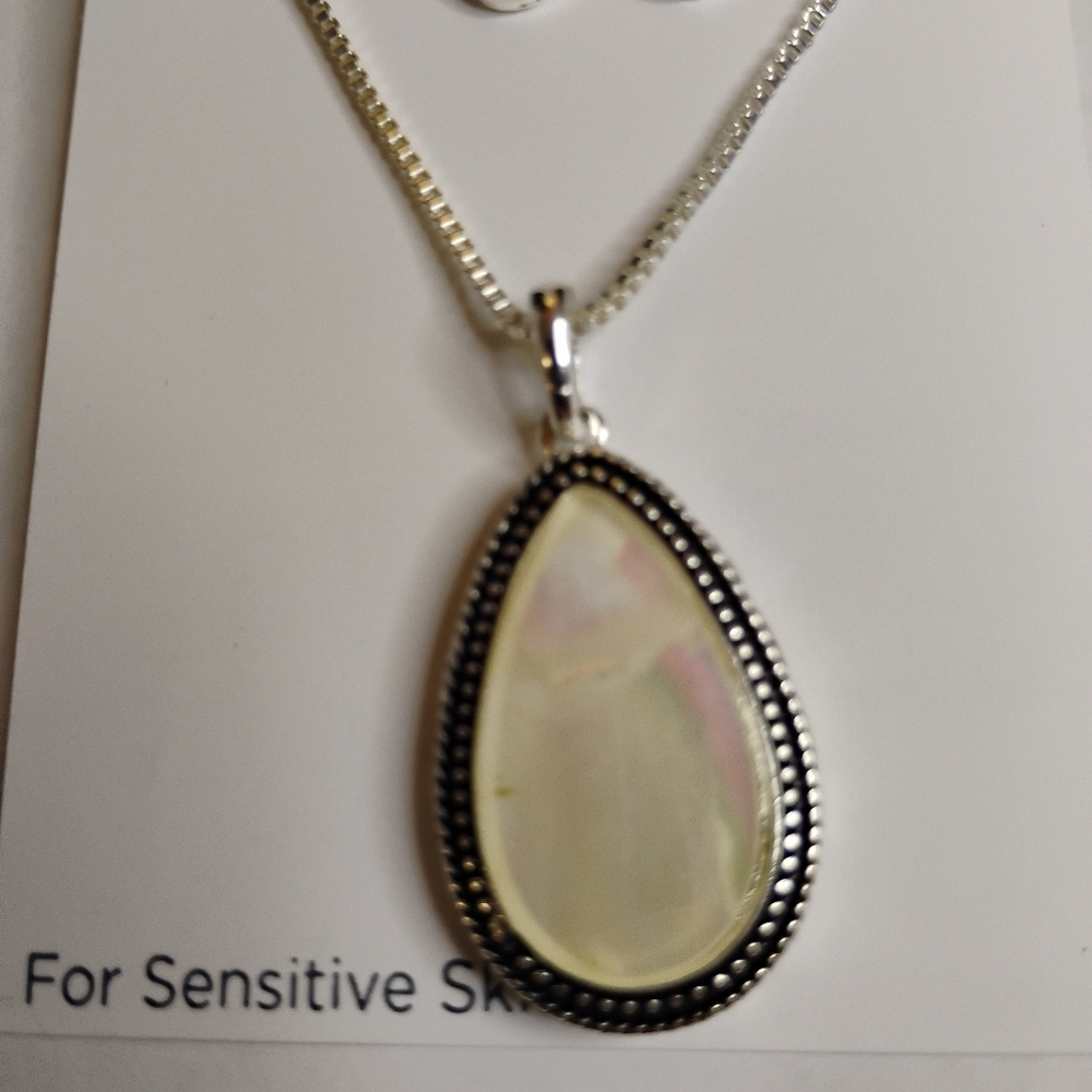 Beauty: Belk's Simulated Opal Necklace and Earring Set for Sensitive Skin - Picture 3 of 5
